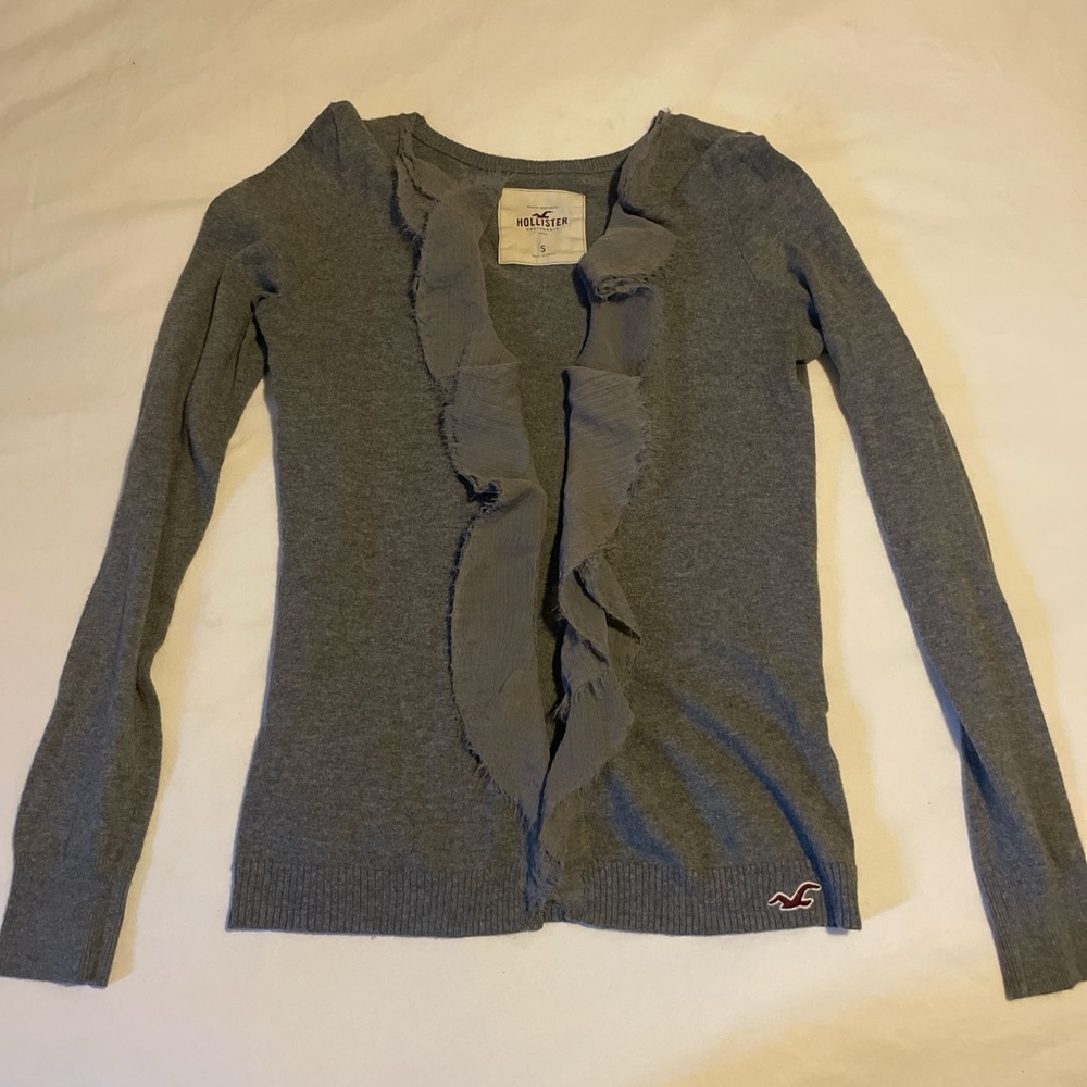 Hollister Charcoal Ruffle Long Sleeve Tee